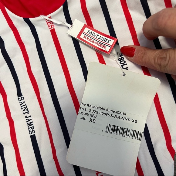 Saint James x Solid & Striped One Piece Swimsuit Striped Red/Navy Reversible XS - Picture 7 of 7